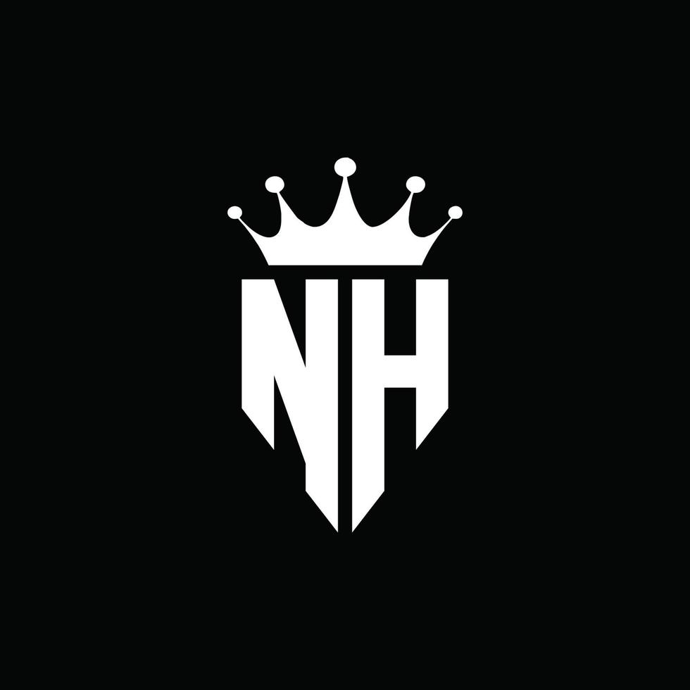 nh logo monograma emblema estilo con plantilla de diseño de forma de corona vector