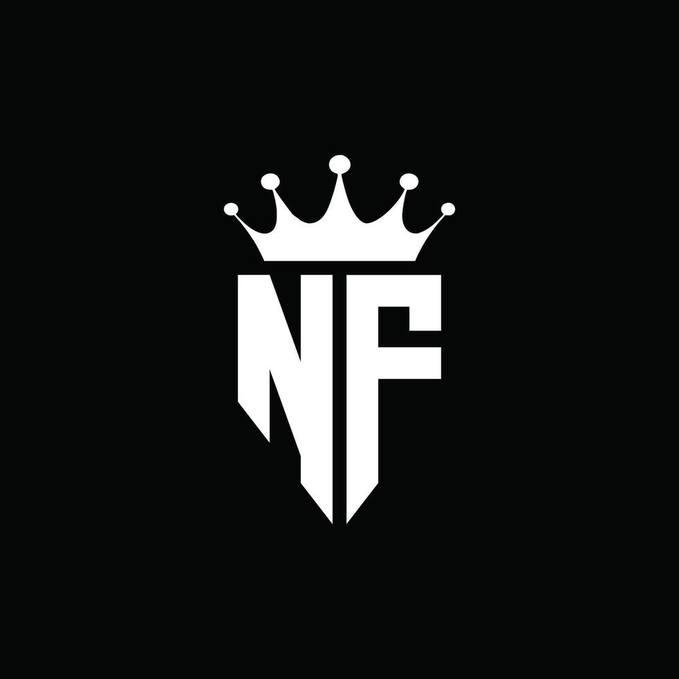 nf logo monograma emblema estilo con plantilla de diseño de forma de corona vector