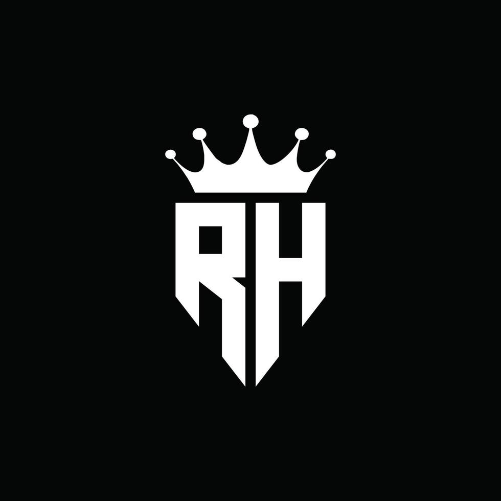 Rh logo monograma emblema estilo con plantilla de diseño de forma de corona vector