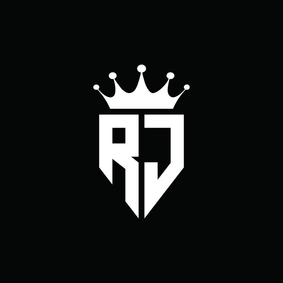 rj logo monograma emblema estilo con plantilla de diseño de forma de corona vector
