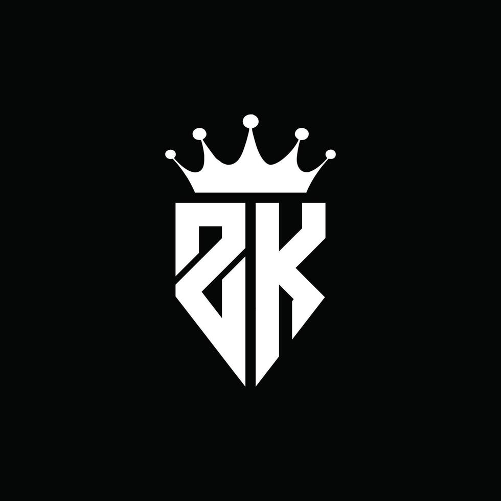 estilo de emblema de monograma de logotipo zk con plantilla de diseño de forma de corona vector