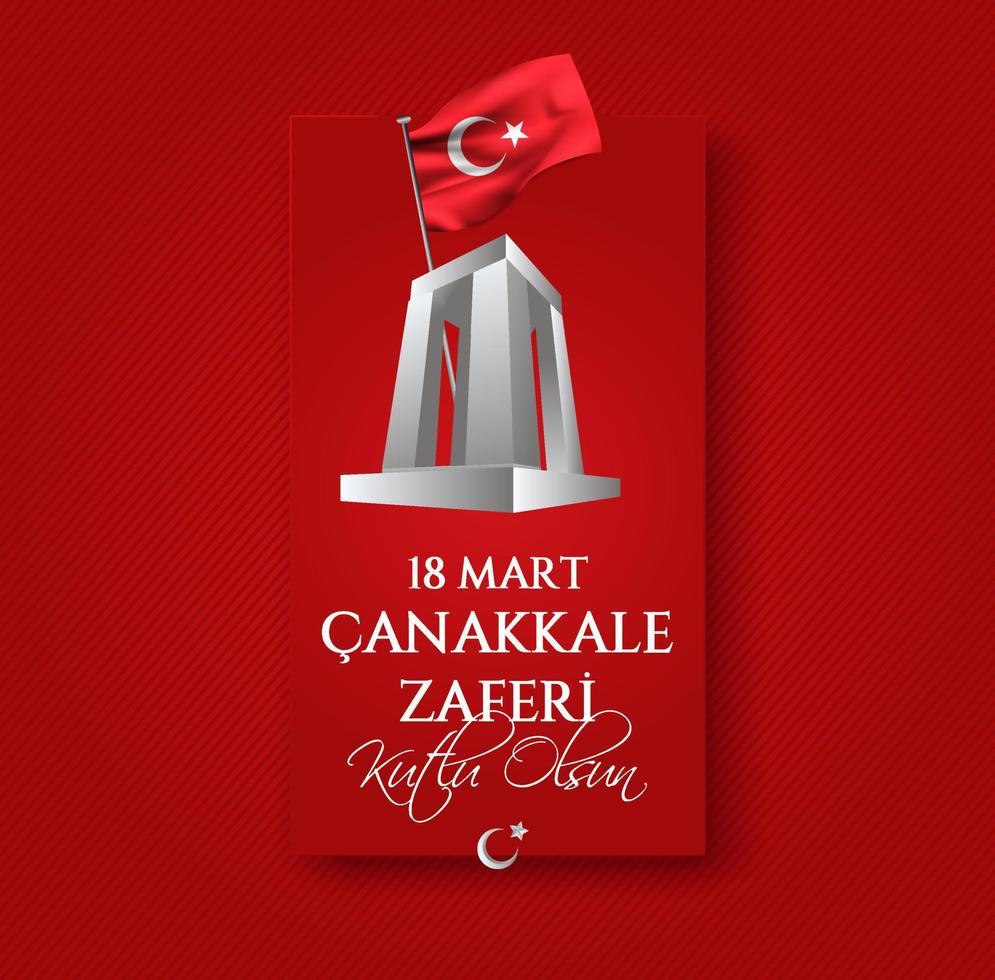 ilustración vectorial. 18 mart canakkale zaferi feriado nacional, 1915 el día de la victoria otomana monumento de la victoria de canakkale. victoria de canakkale felices fiestas vector