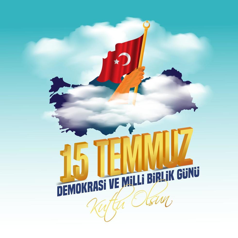 vector illustration. Turkish holiday . Translation from Turkish, The Democracy and National Unity Day of Turkey, veterans and martyrs of 15 July. With a holiday