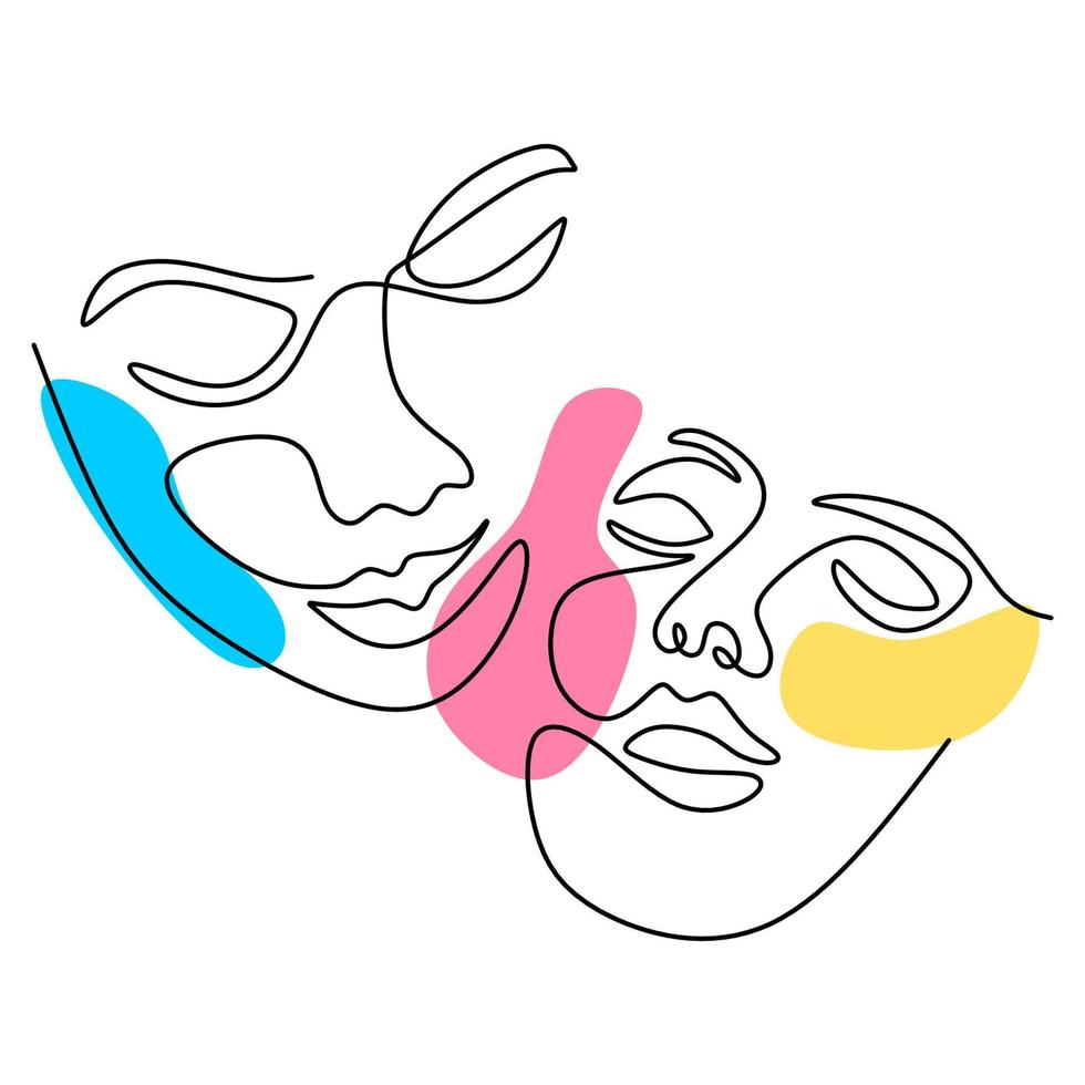 Abstract man and woman one continuous line vector drawing.