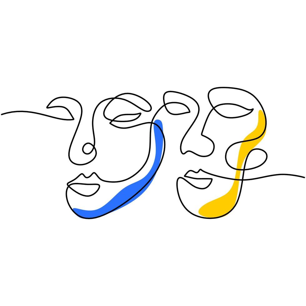 Abstract man and woman one continuous line vector drawing.