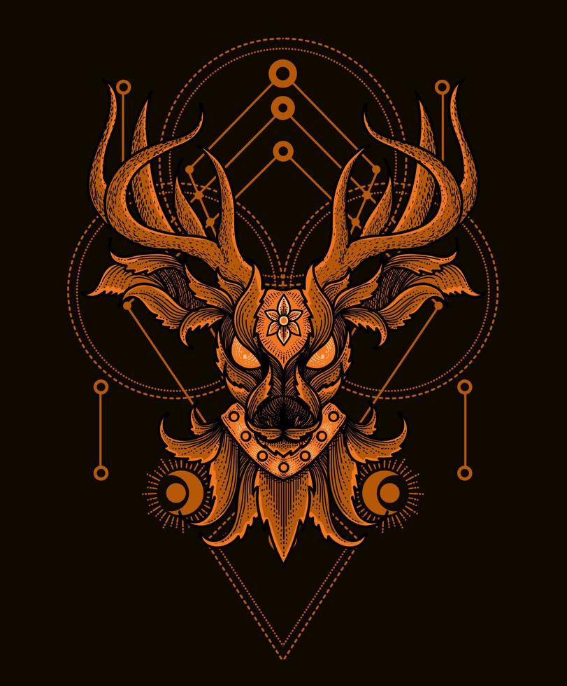 illustration vector deer head engraving ornament