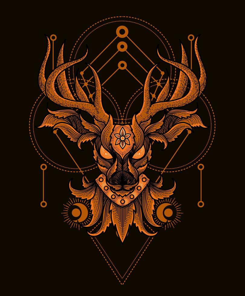 ilustración, vector, cabeza de venado, grabado, ornamento vector