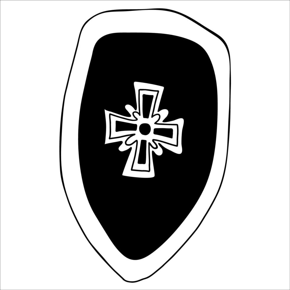 Decorative shield of warrior with cross. Vector illustration