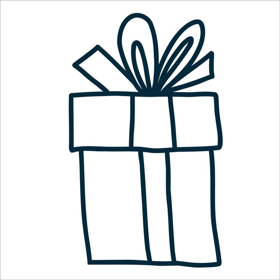 gift. box. Vector illustration. Linear sketch