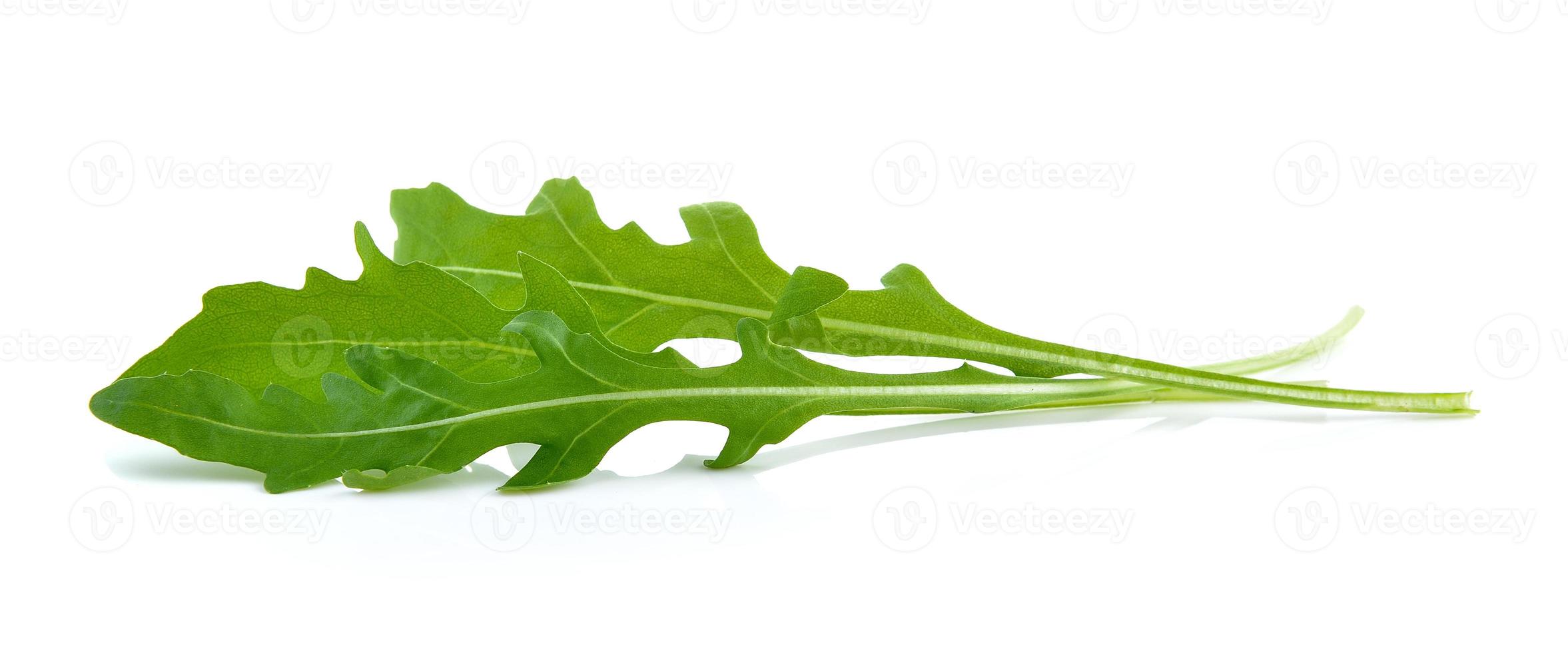 Sweet rucola salad or rocket lettuce leaves isolated on white background photo