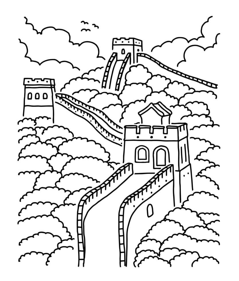 The great Wall of China. Chinese landmark. Hand draw vector illustration