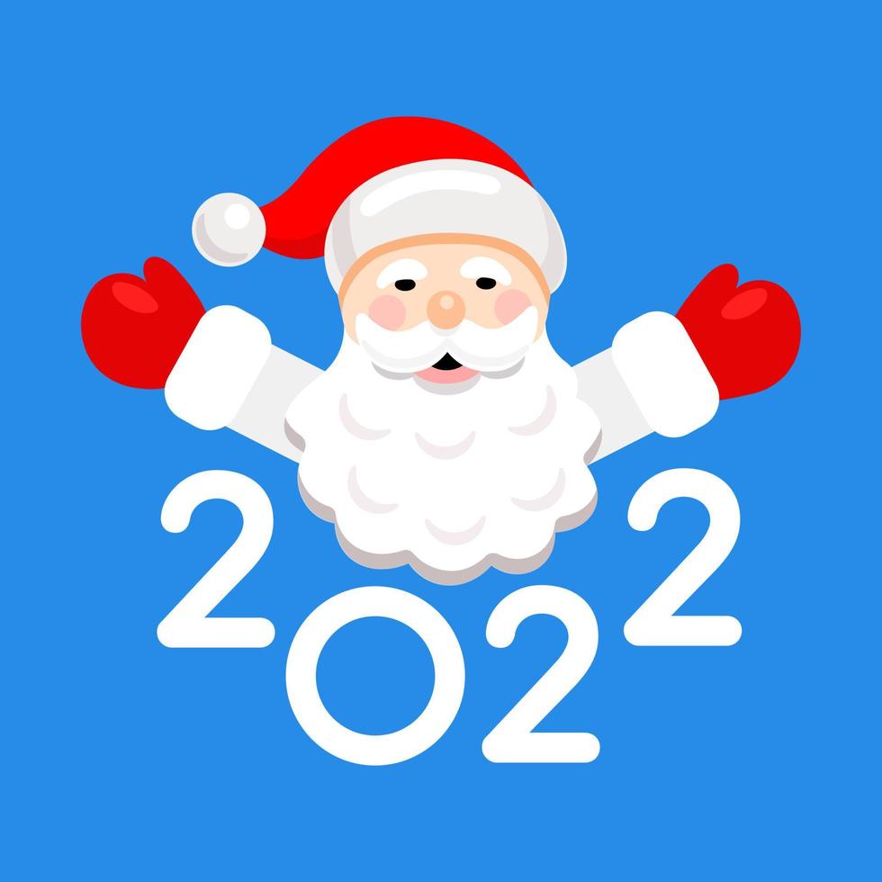 alegre santa claus con la inscripción 2022. tema de año nuevo. ilustración vectorial plana sobre fondo azul vector