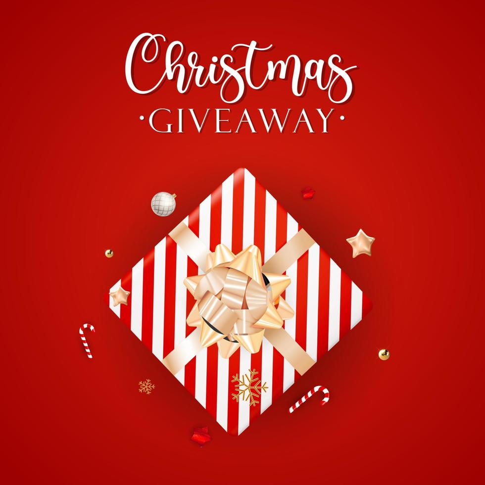 Christmas red giveaway Background. Happy New Year and Merry Christmas Poster Template. Vector Illustration