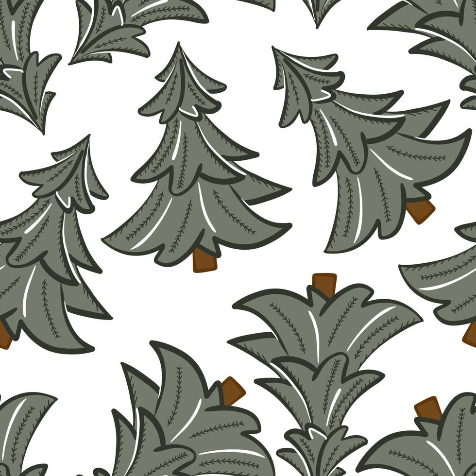 Seamless pattern with snowy green Christmas tree hand-drawn vector. For wrapping paper, greeting cards and scrapbooking vector