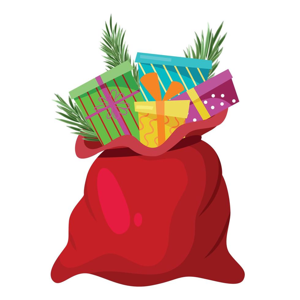 una bolsa grande con regalos navideños. bolso de santa claus. elemento de diseño de año nuevo. vector. vector