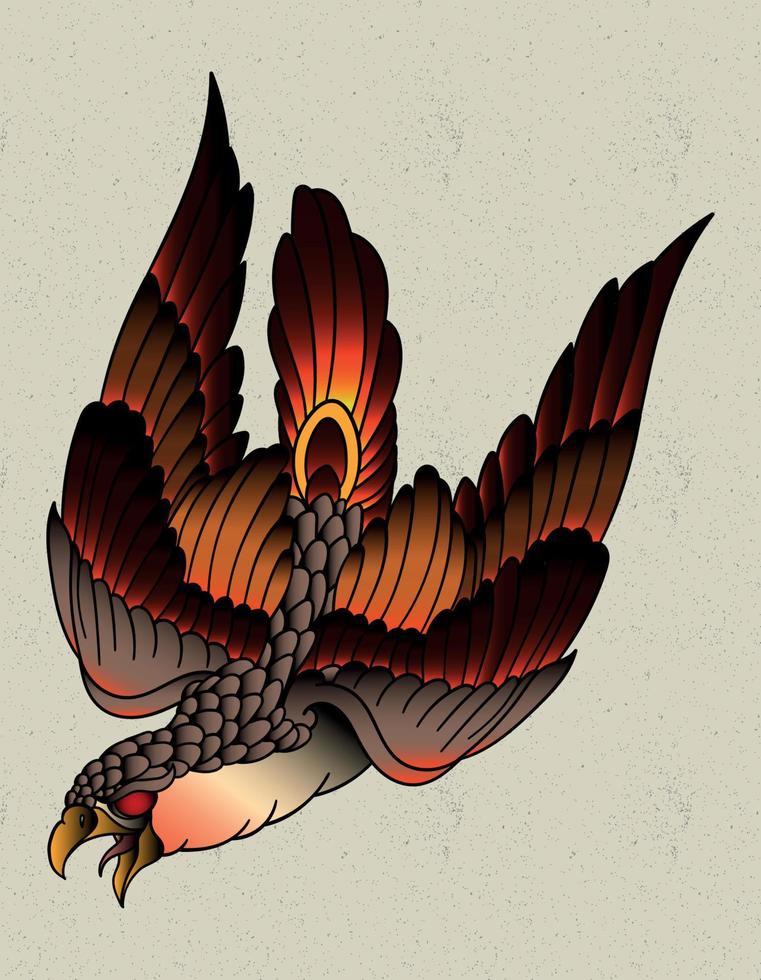 tatuaje neotradicional de águila vector