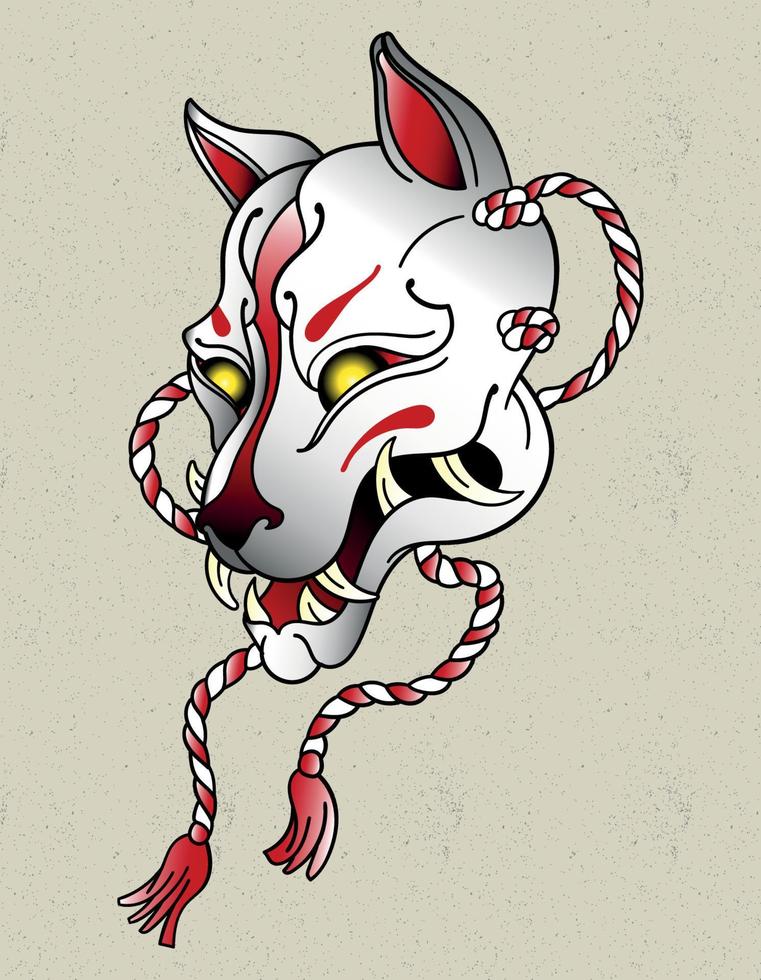 kitsune japan mask tattoo vector