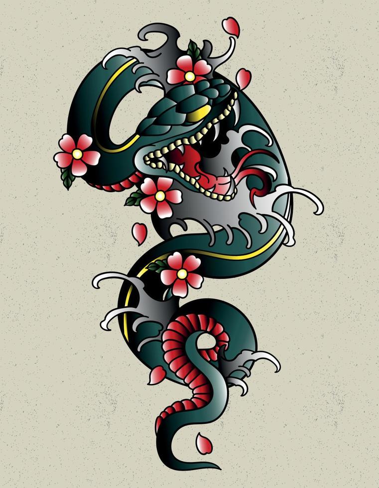 snake japan tattoo vector