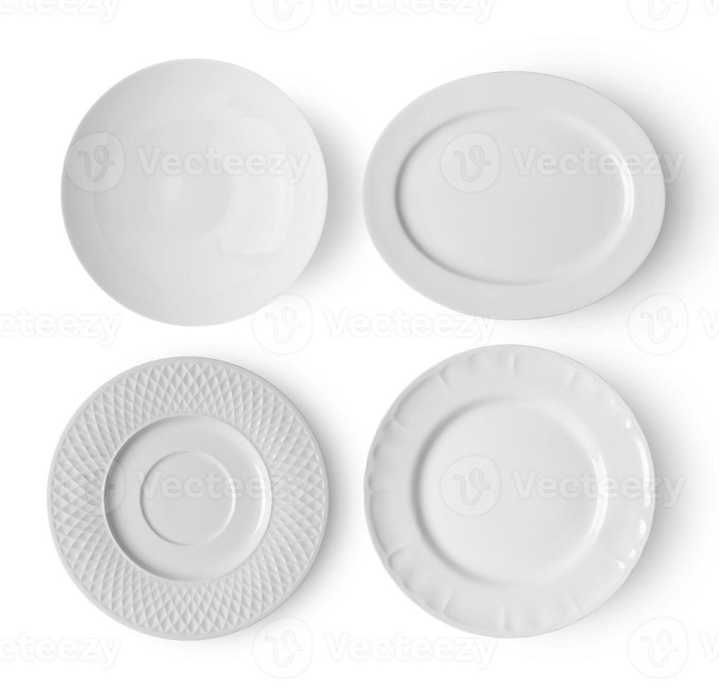 Empty ceramic round plate isolated on white backgroud photo