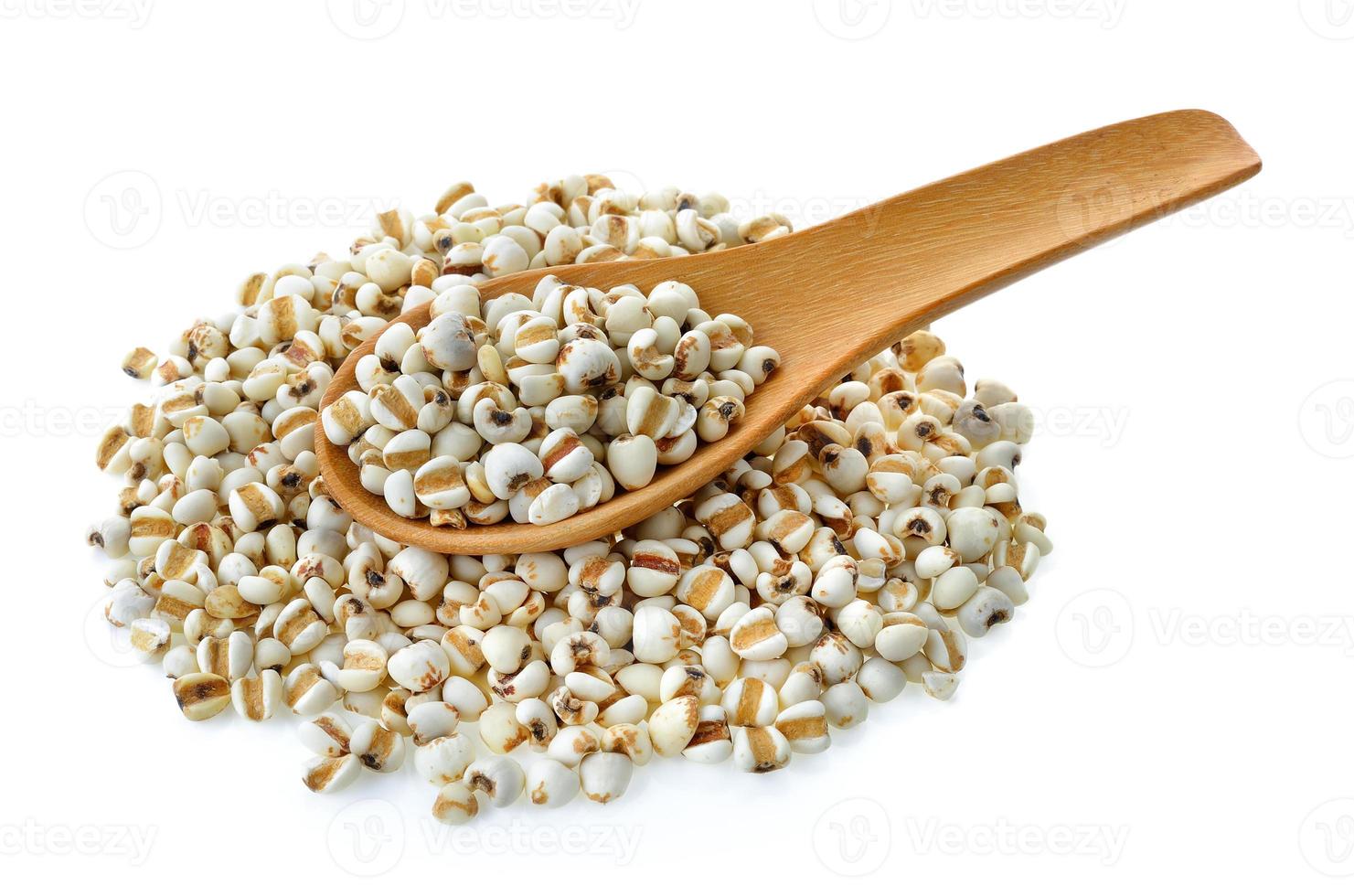 Millet in wood spoon on white background photo