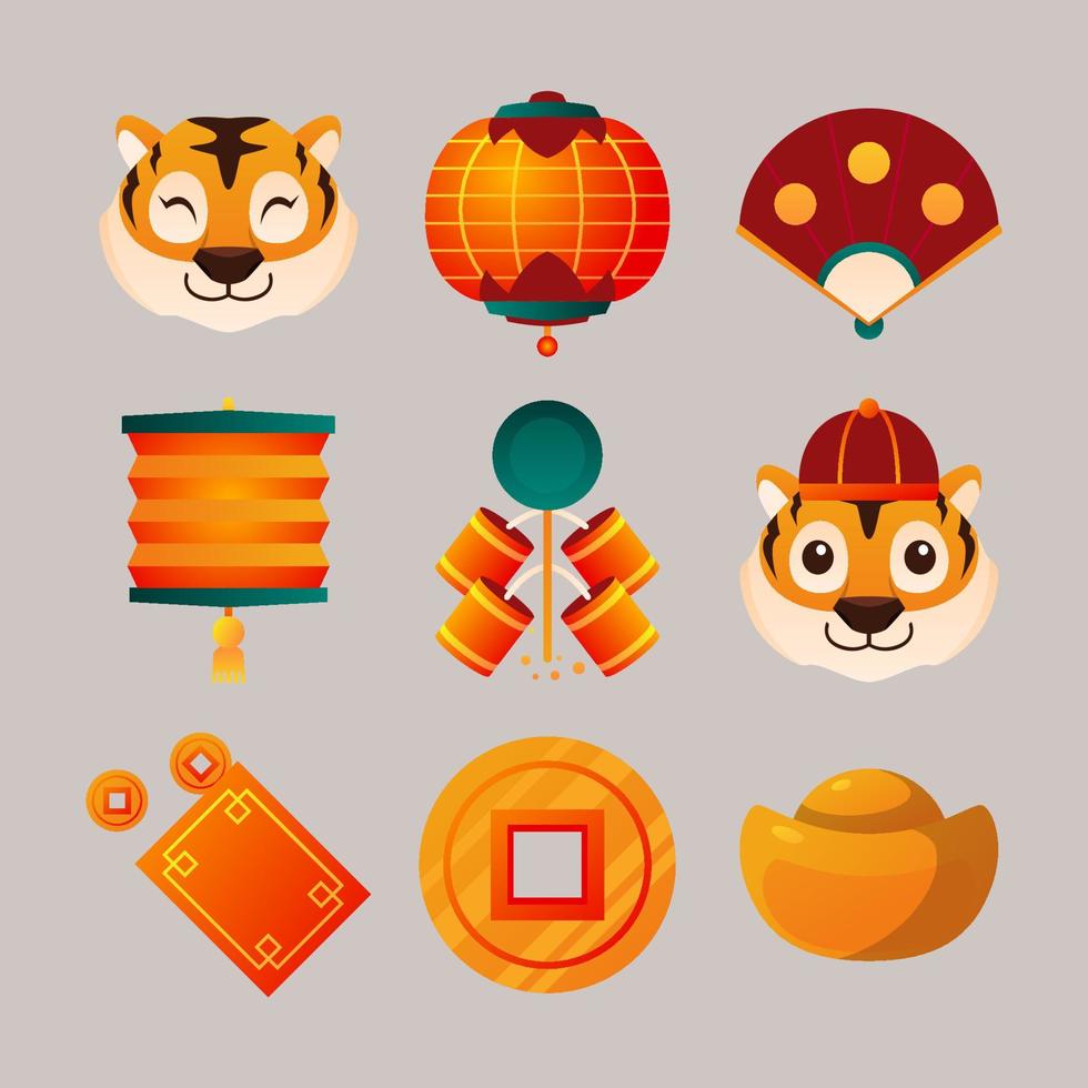 Year of The Tiger Icon Set vector