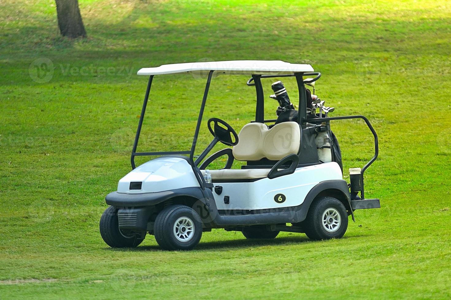 carritos de golf en un campo de golf foto