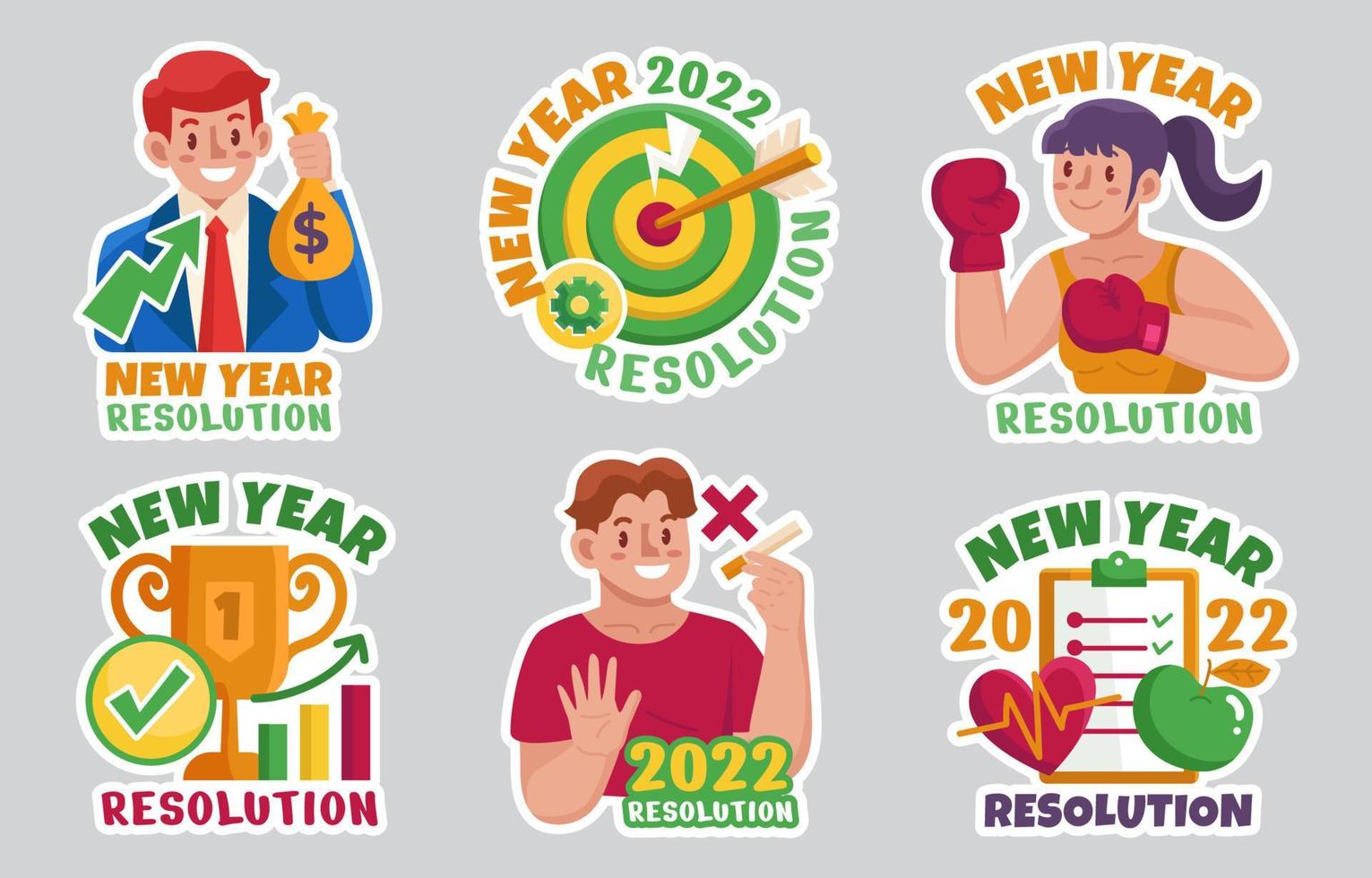 New Year Resolution Sticker Set vector