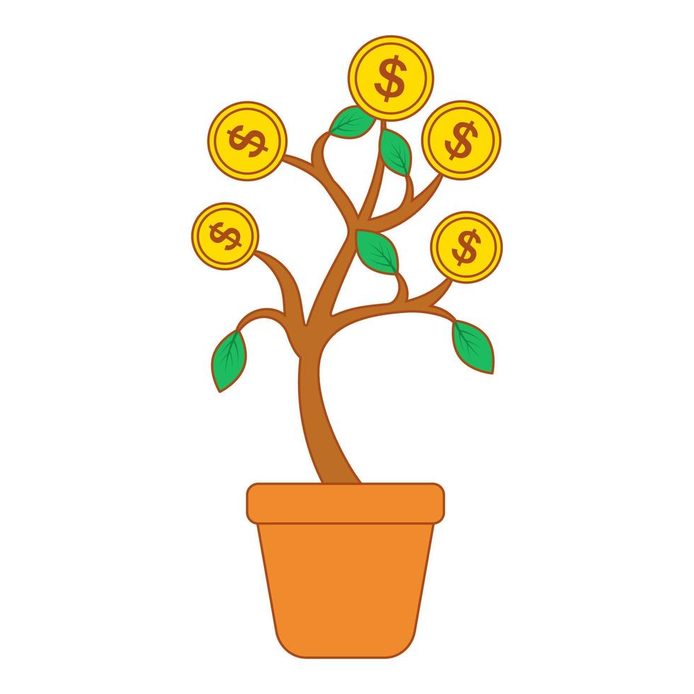 árbol del dinero con monedas de oro en crecimiento. concepto de negocio, financiero, económico y de inversión. un símbolo de bienestar material vector