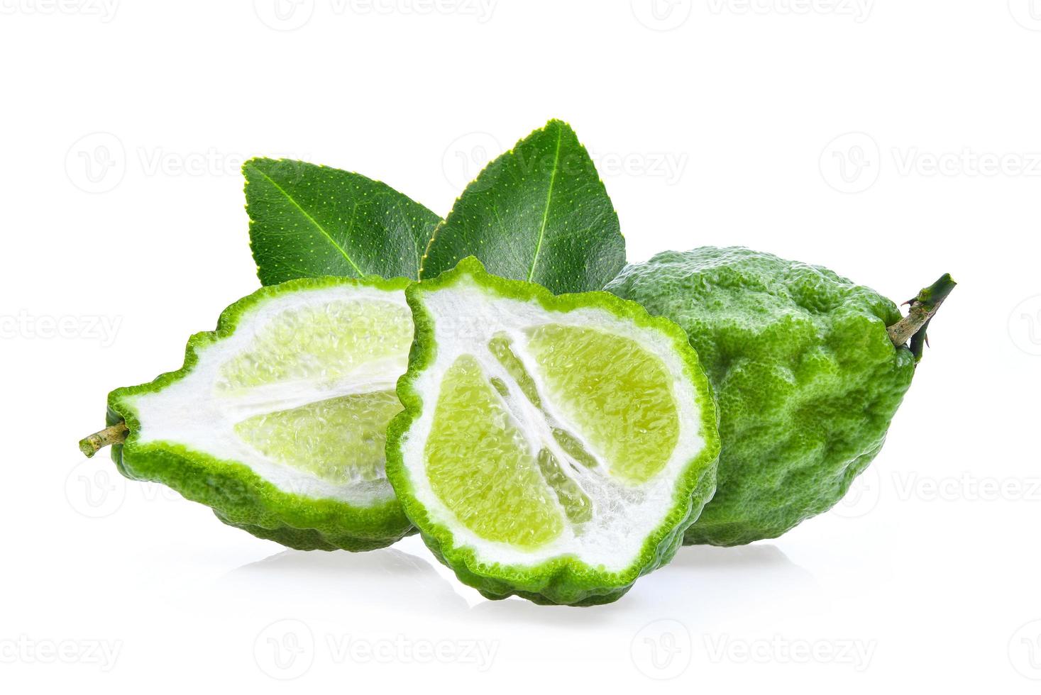 bergamot fruit with leaf isolated on white background photo