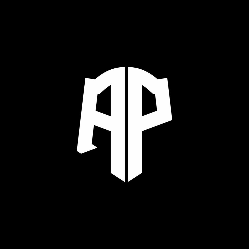 Cinta del logotipo de la letra del monograma de AP con el estilo del escudo aislado en fondo negro vector