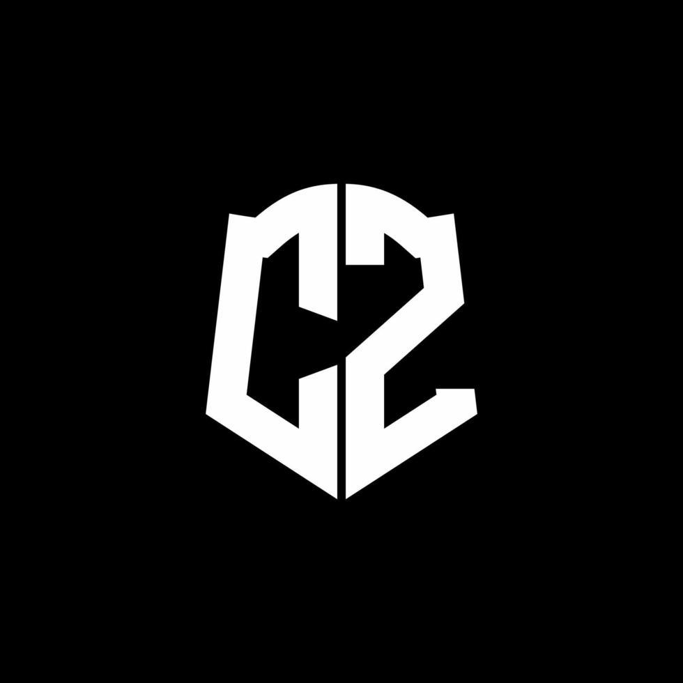 Cinta del logotipo de la letra del monograma de cz con estilo de escudo aislado sobre fondo negro vector