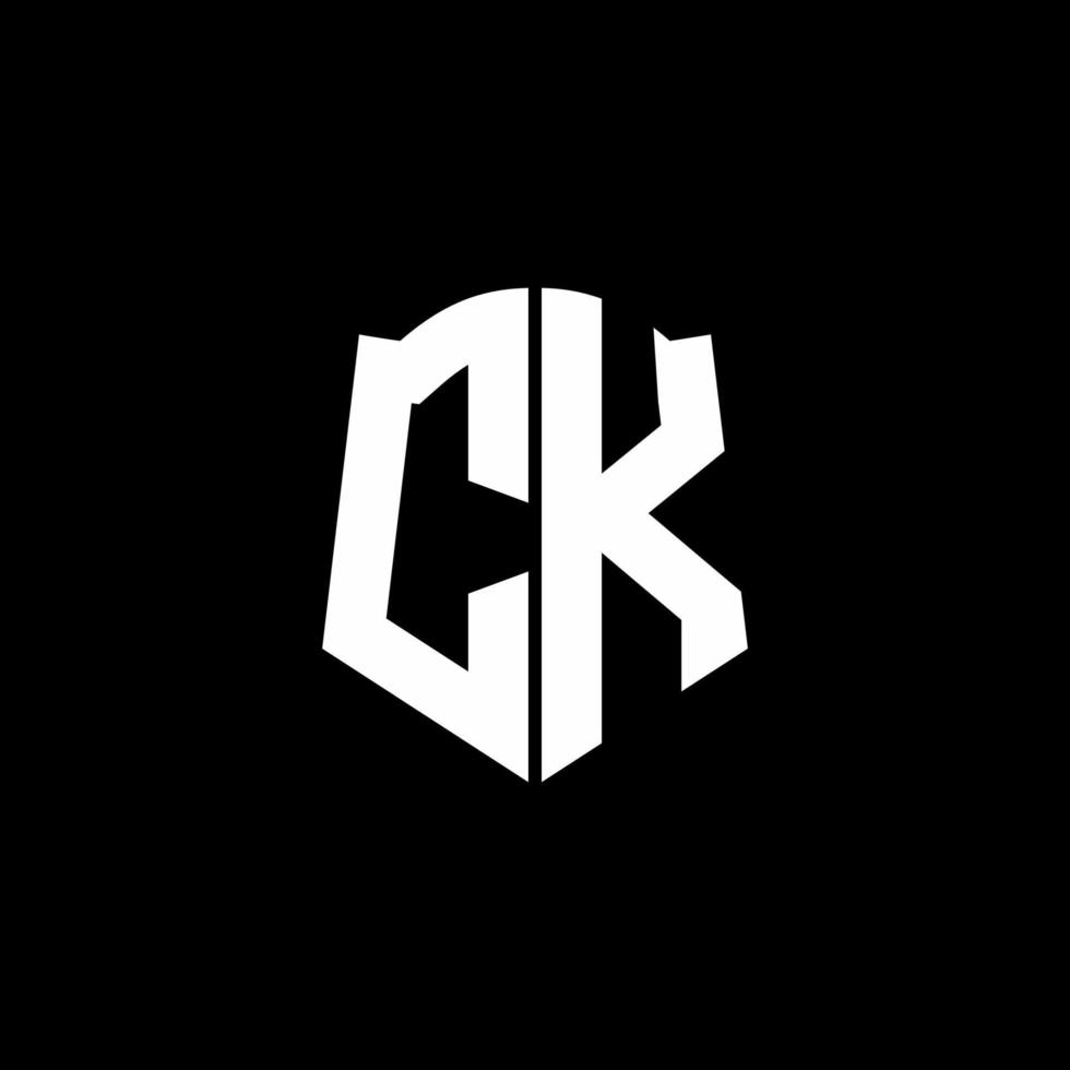 CK monogram letter logo ribbon with shield style isolated on black background vector