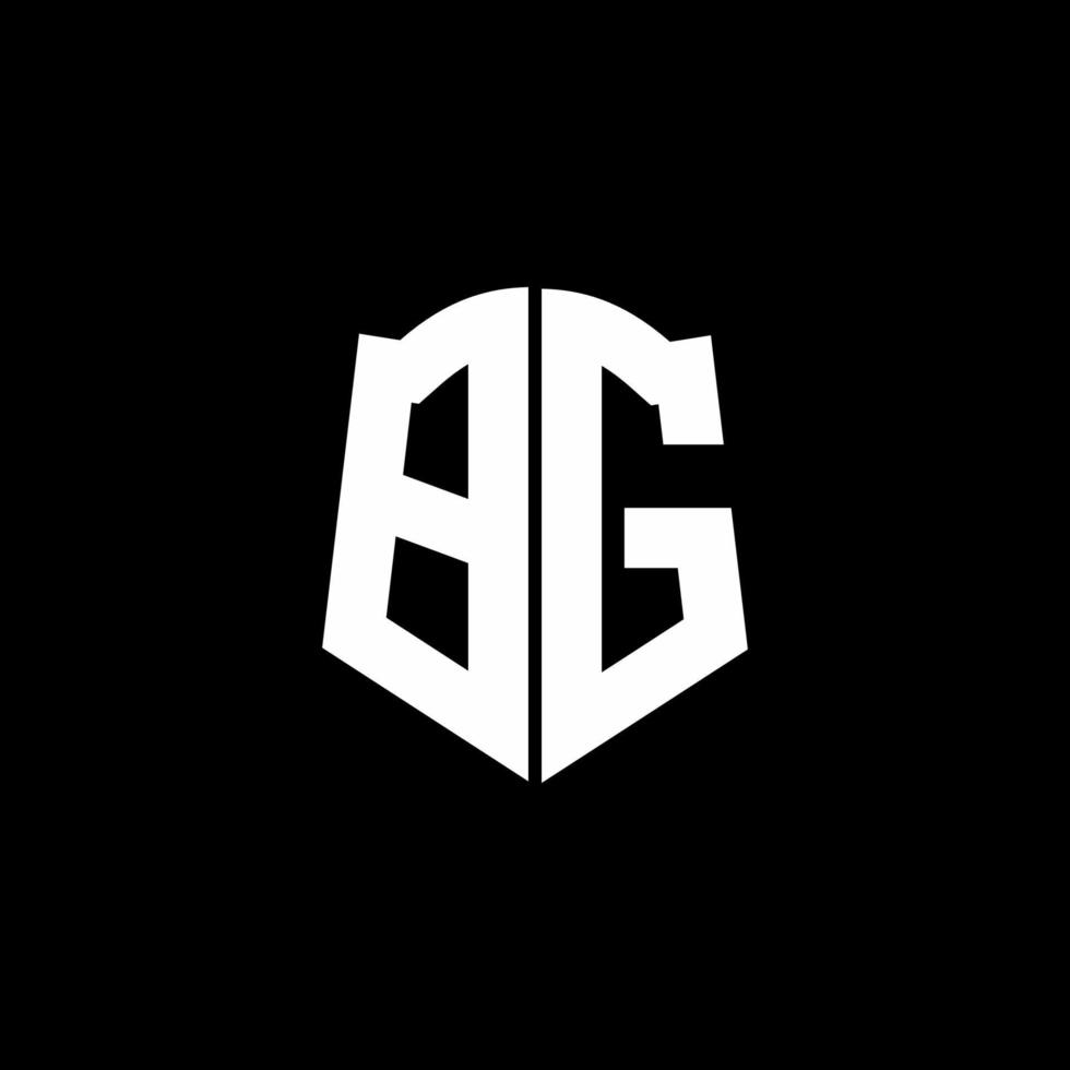 Cinta del logotipo de la letra del monograma de bg con el estilo del escudo aislado en fondo negro vector