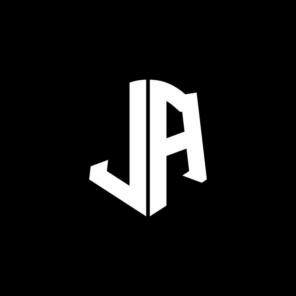 Cinta del logotipo de la letra del monograma de ja con el estilo del escudo aislado en fondo negro vector