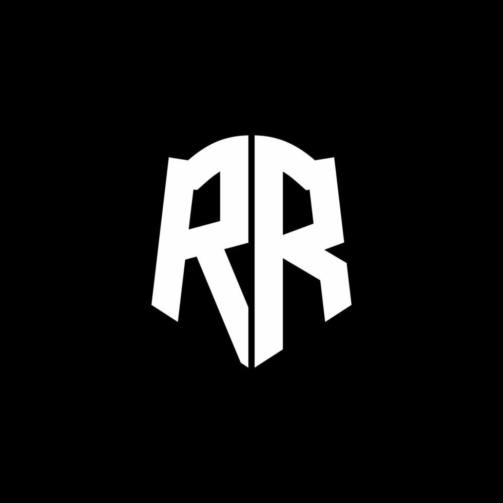 Cinta del logotipo de la letra del monograma de rr con el estilo del escudo aislado en fondo negro vector