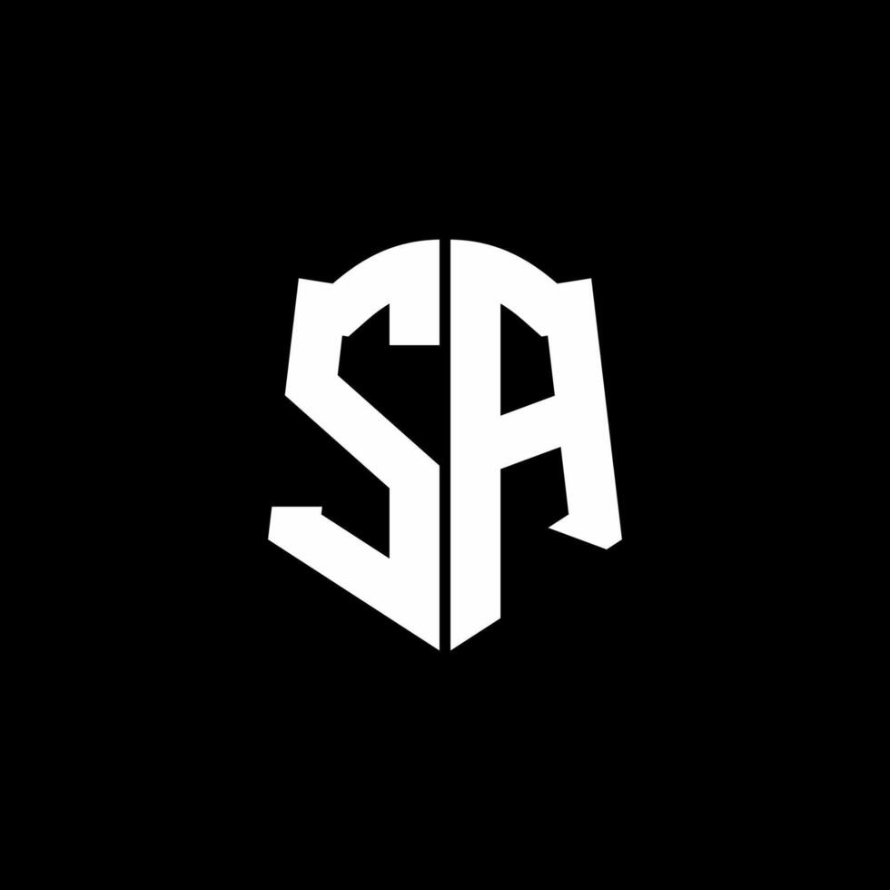 SA monogram letter logo ribbon with shield style isolated on black ...