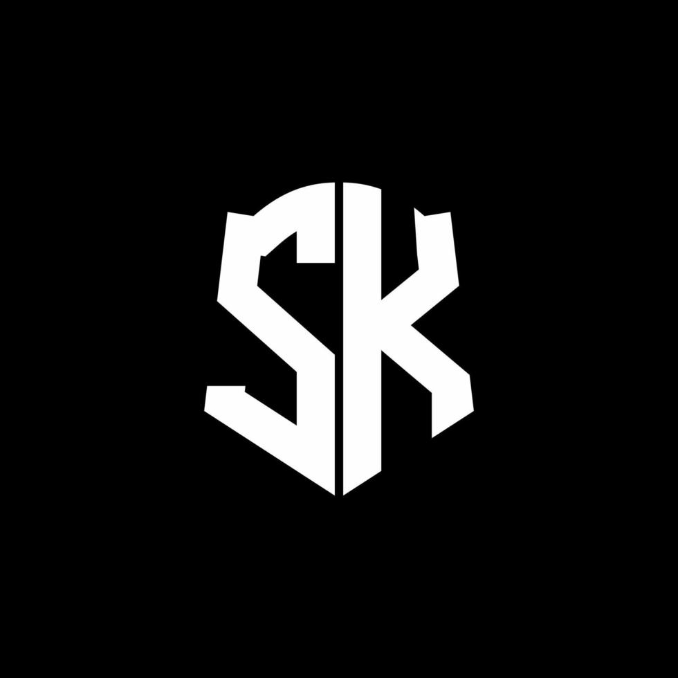 Cinta del logotipo de la letra del monograma de SK con el estilo del escudo aislado en fondo negro vector