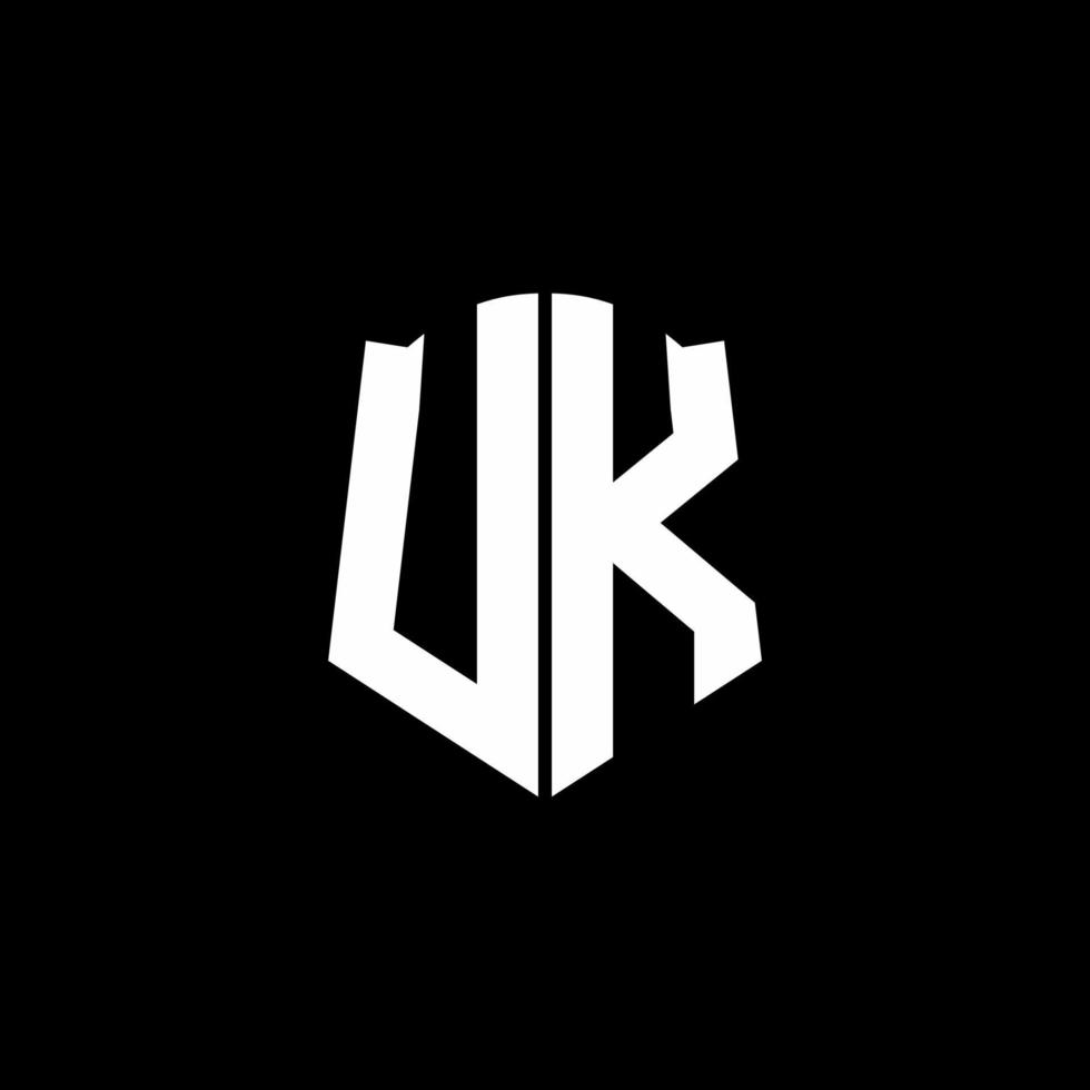 UK monogram letter logo ribbon with shield style isolated on black background vector