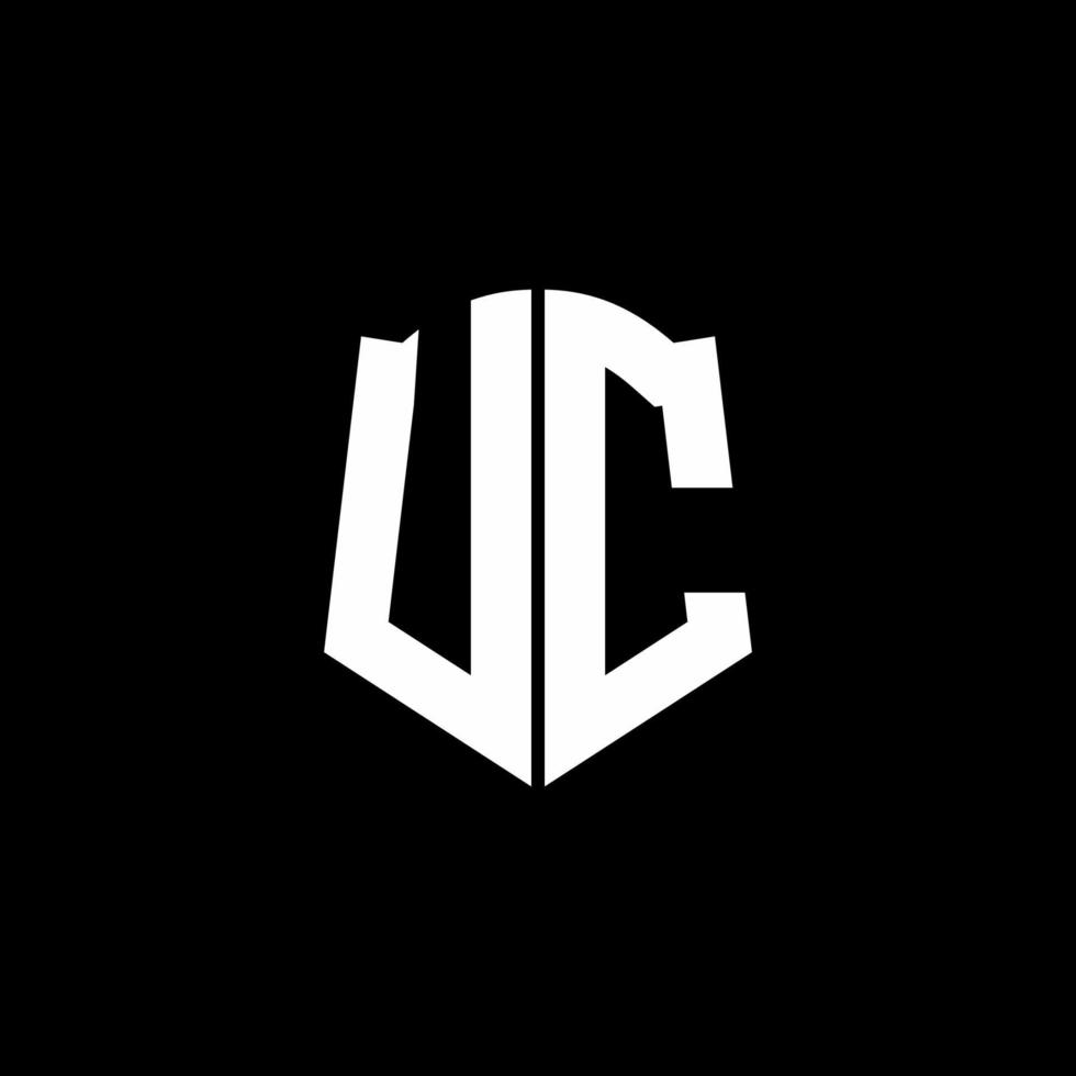 Cinta del logotipo de la letra del monograma de uc con estilo de escudo aislado sobre fondo negro vector