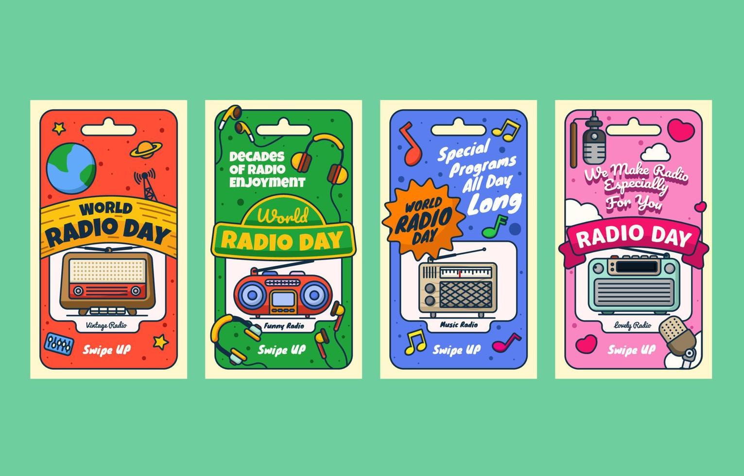 Radio Day Social Media Post Collection vector