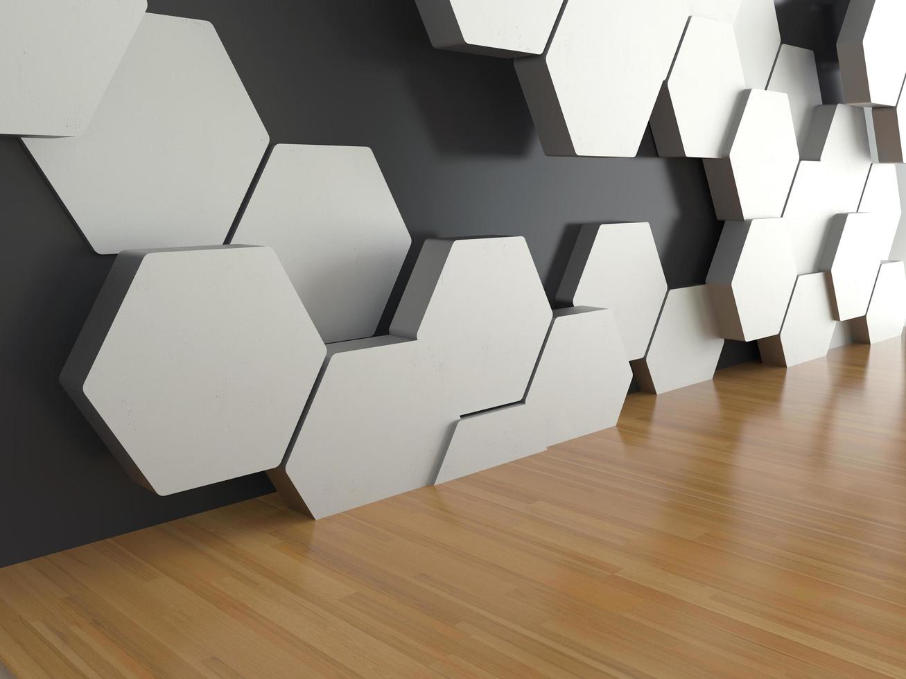 Abstract futuristic wood floor and hexagons background, 3D rendering photo