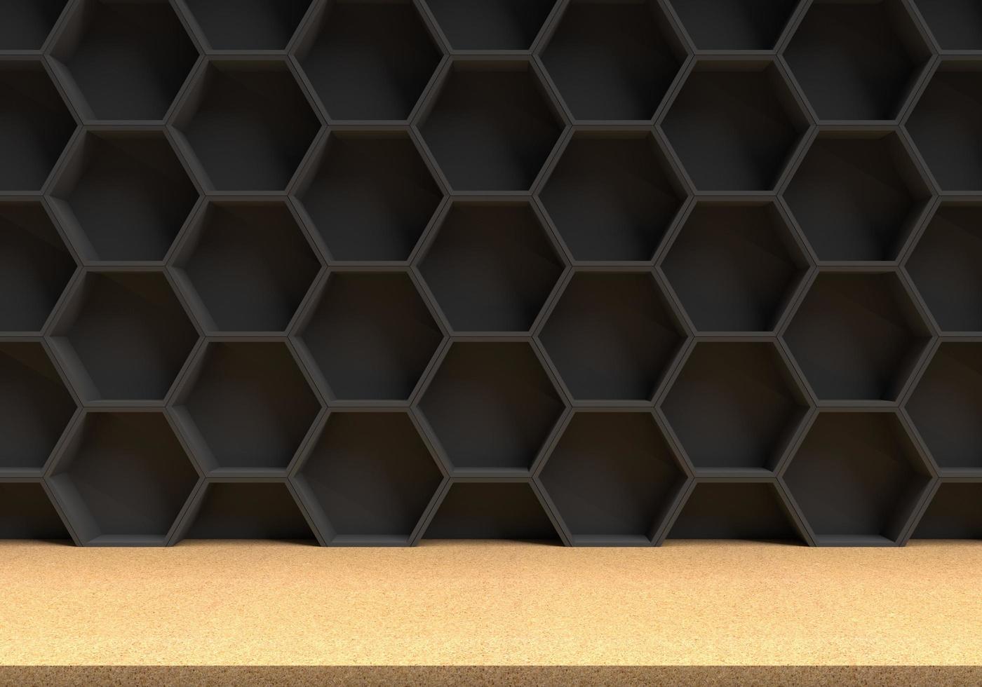 Abstract futuristic wood floor and hexagons background, 3D rendering photo