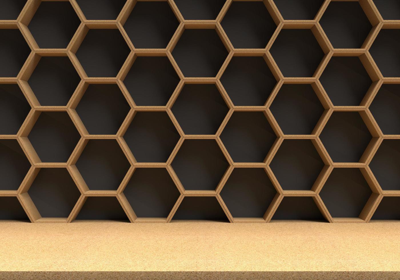 Abstract futuristic wood floor and hexagons background, 3D rendering photo