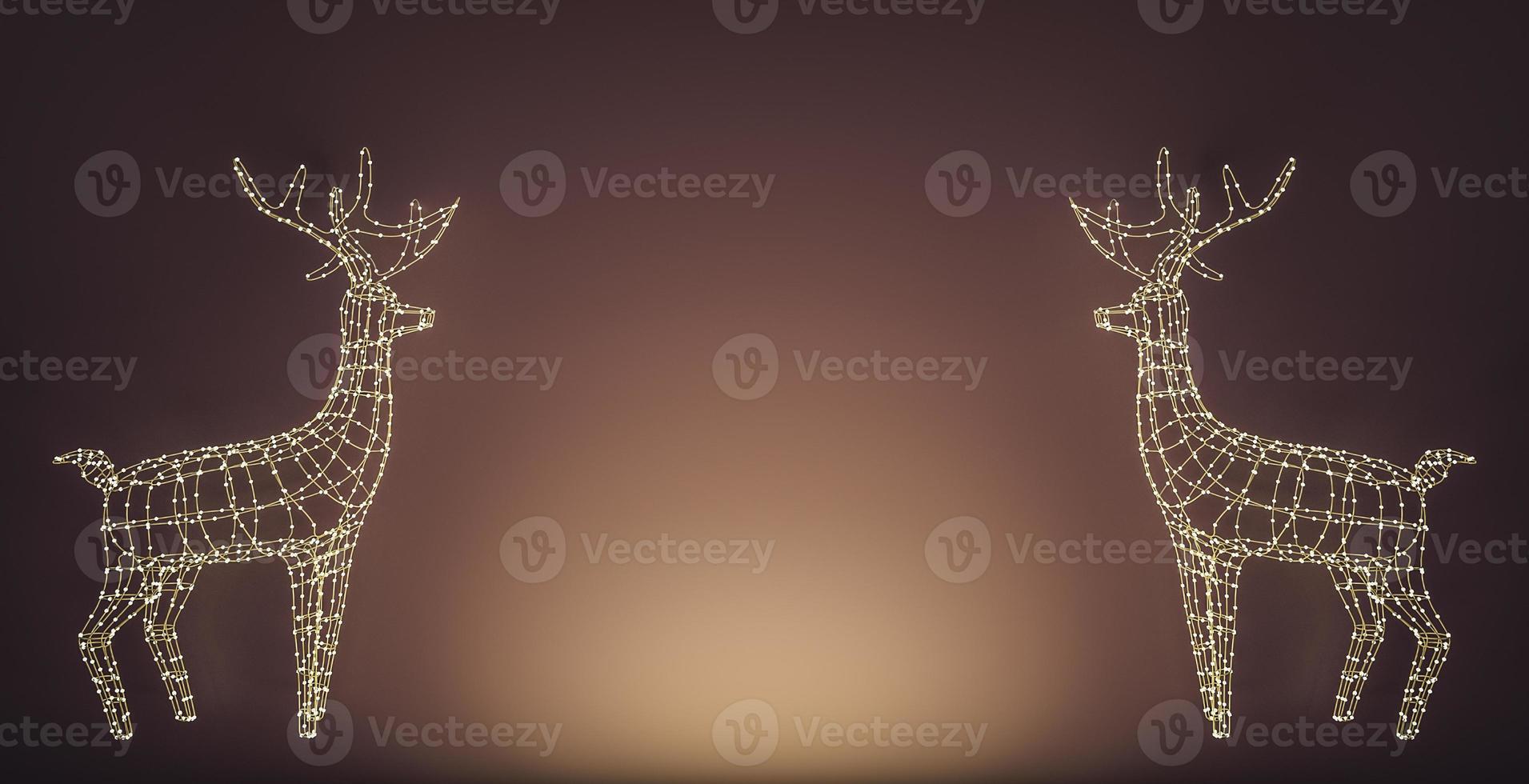 Luminous garland in shape of deer on bright magenta Christmas background. 3d rendering illustration. photo