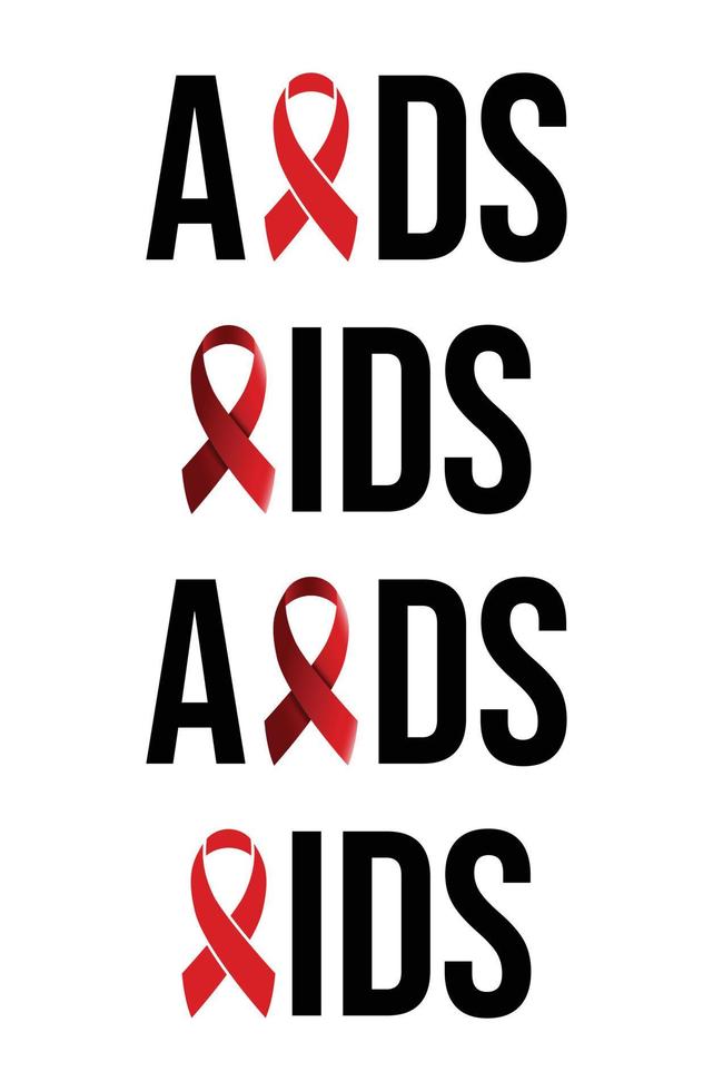 Set of AIDS Typography with Red Ribbon. AIDS Word. World AIDS Day Text Illustration vector