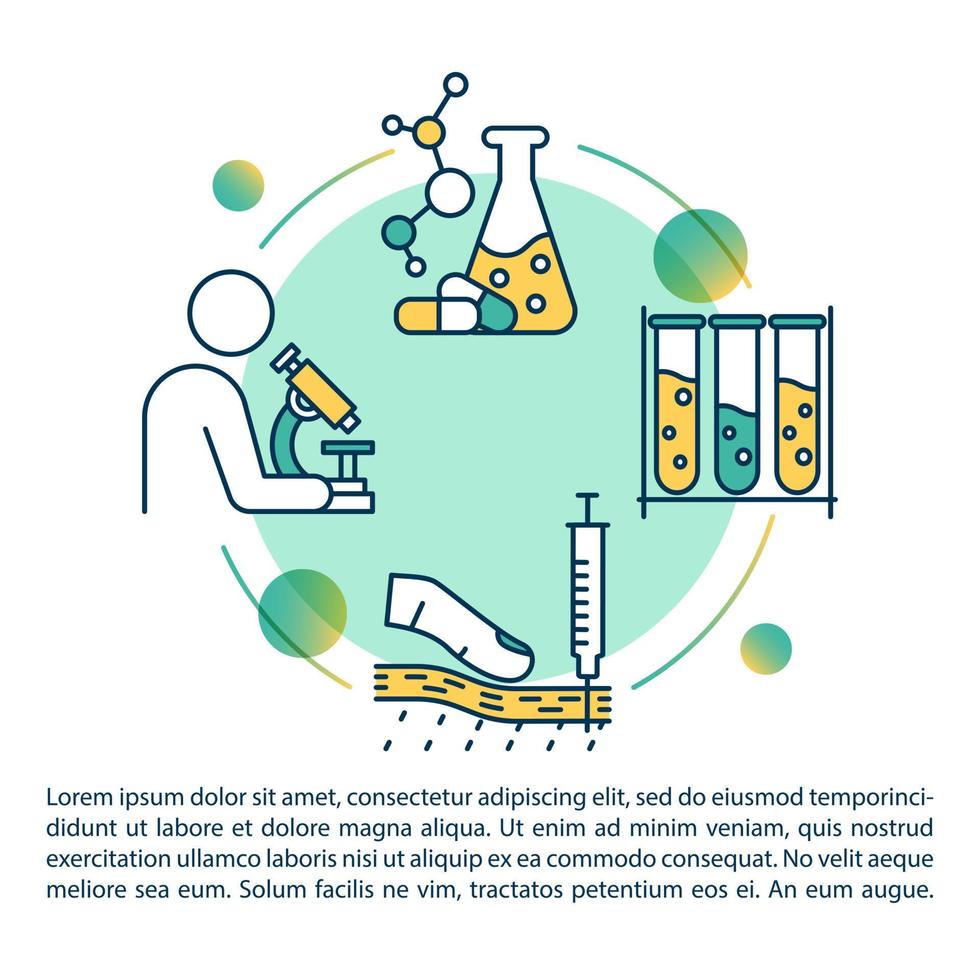 icono del concepto de investigación en oncología con texto. diagnóstico de cáncer. exámenes de laboratorio. plantilla de vector de página ppt. pruebas científicas. folleto, revista, elemento de diseño de folleto con ilustraciones lineales