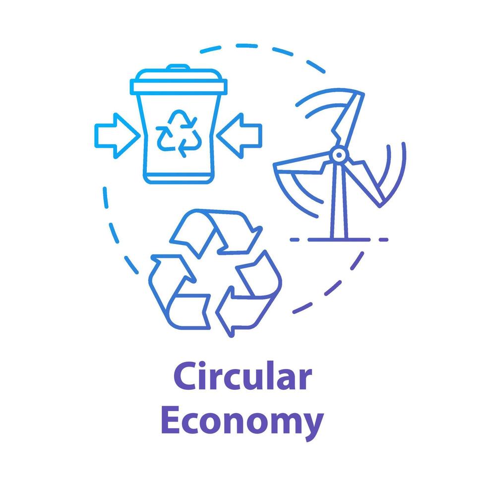 icono del concepto de economía circular. bucle industrial infinito. sostenibilidad y reciclaje. sin producción de residuos. Ilustración de línea fina de idea de desarrollo de mercado. Vector contorno aislado dibujo a color rgb