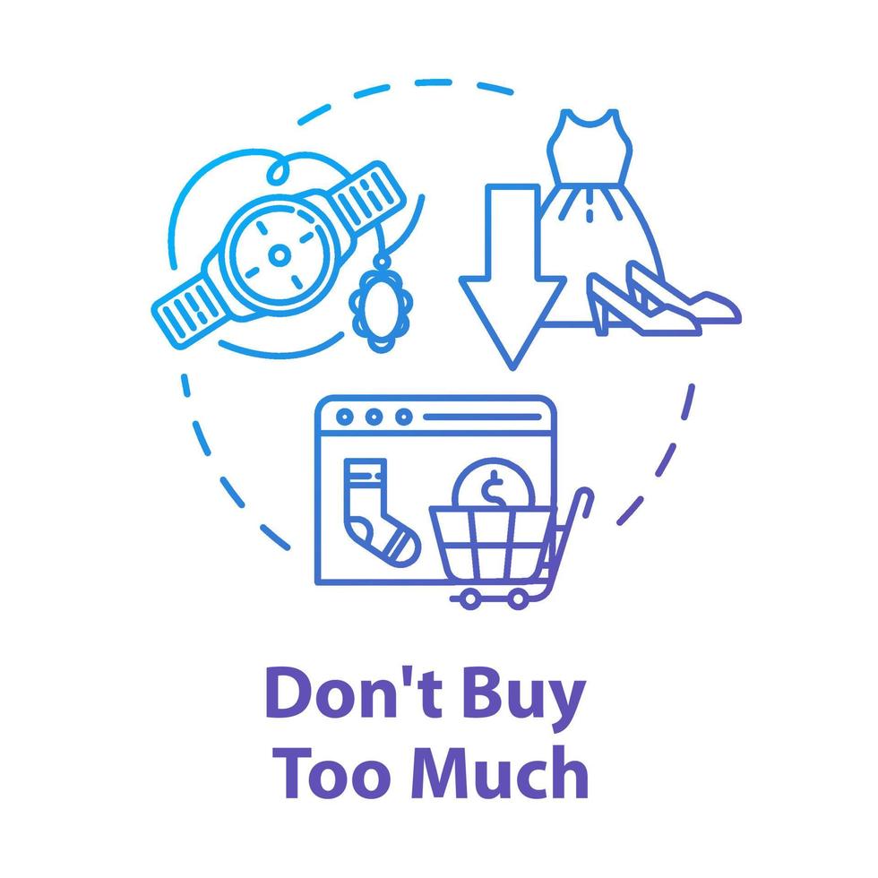 Don't buy too much concept icon. Consumerism and economy. E-commerce and retail. Fashion industry impact. Smart consumption idea thin line illustration. Vector isolated outline RGB color drawing