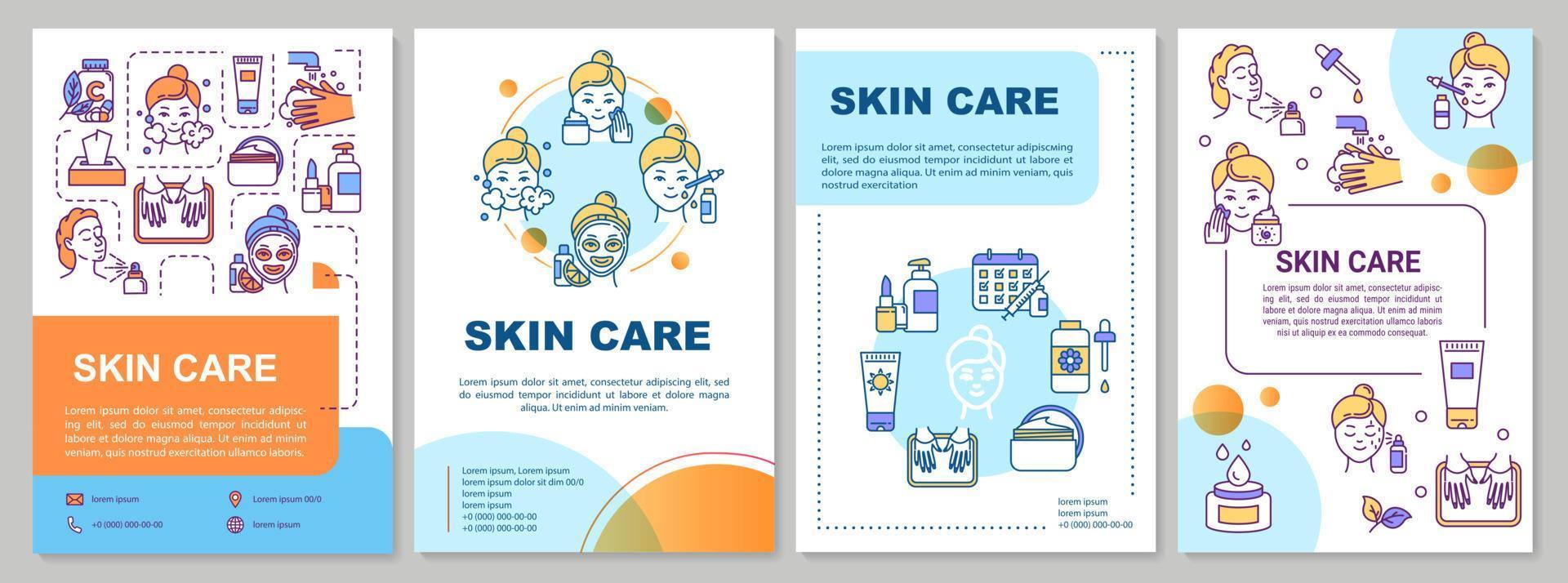 Skin care, home and professional procedures brochure template. Flyer, booklet, leaflet print, cover design with linear icons. Vector layouts for magazines, annual reports, advertising posters