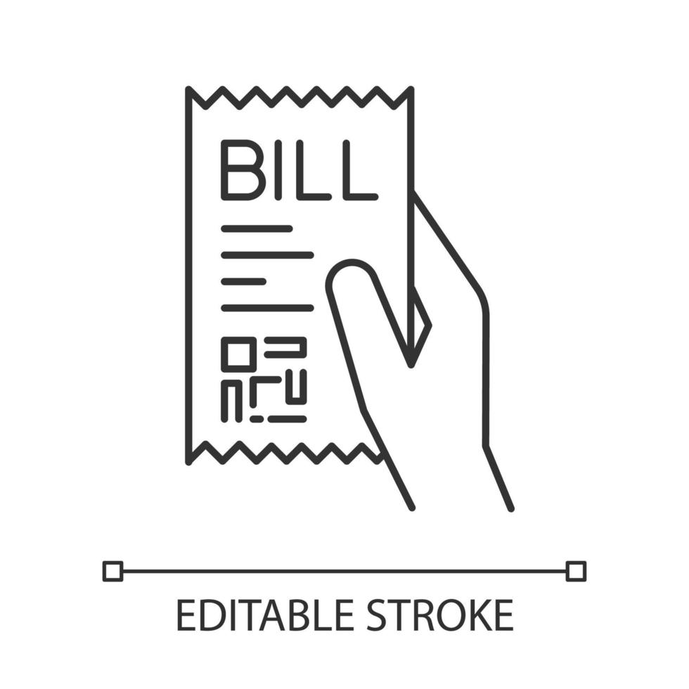 Bill of exchange pixel perfect linear icon. Printed cheque. Payment notice. Purchase proof. Thin line customizable illustration. Contour symbol. Vector isolated outline drawing. Editable stroke